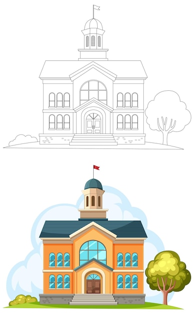 Colorful School Building Vector Illustration – Free Download