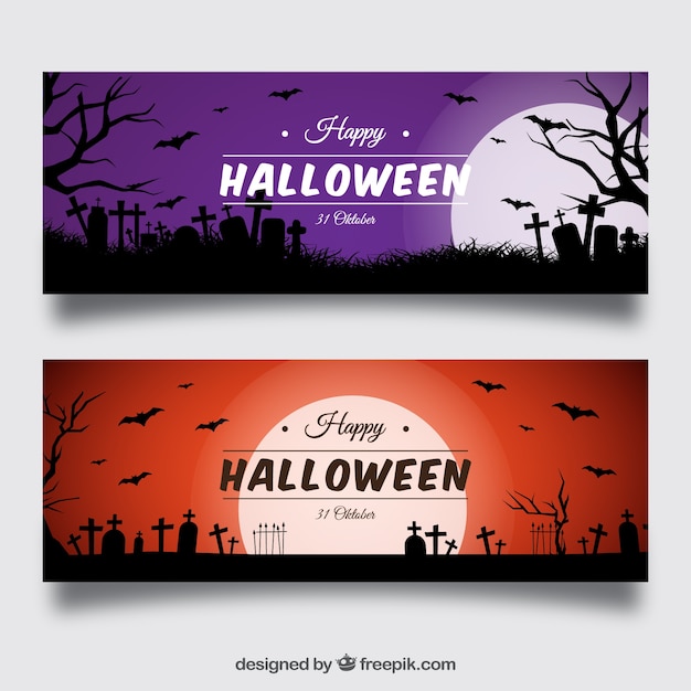 Purple and Red Banners Featuring a Halloween Moon – Free to Download