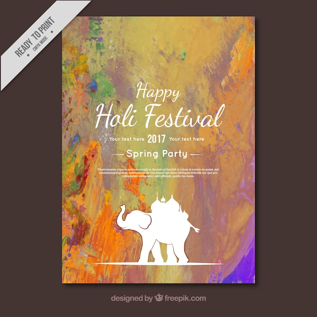 Abstract Holi Party Brochure Featuring Elephant Silhouette – Free Download