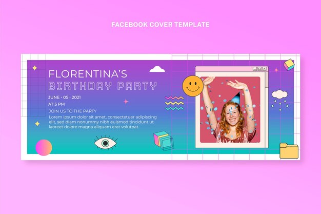 Retro Vaporwave Birthday Facebook Cover Vector Template – Free Download