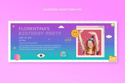 Retro Vaporwave Birthday Facebook Cover Vector Template – Free Download