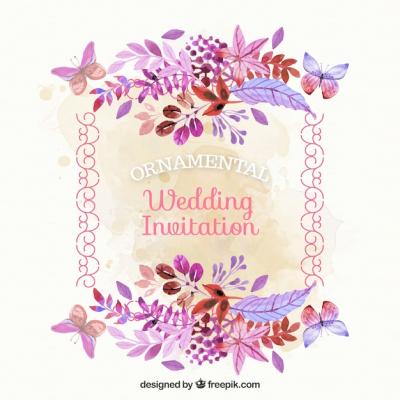 Watercolor Flower Vintage Wedding Card – Free Download