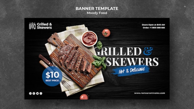 Grilled and Skewers Restaurant Banner Template – Free Download