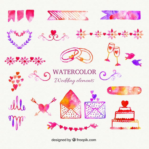 Colorful Watercolor Wedding Elements – Free Download