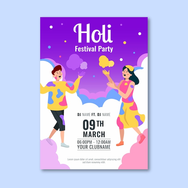 Flat Design Holi Festival Flyer Template – Free Download