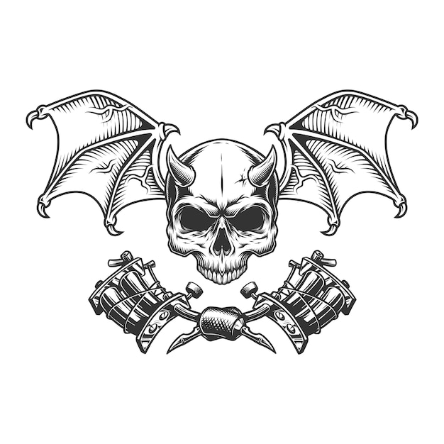 Monochrome Vintage Demon Skull with Wings – Free to Download