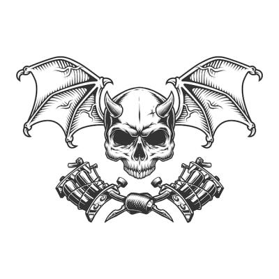 Monochrome Vintage Demon Skull with Wings – Free to Download