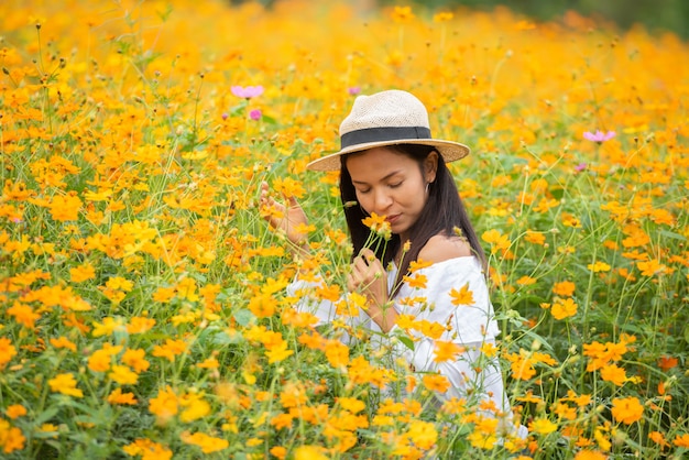 Asian Women in Yellow Flower Farm – Free Stock Photo for Download