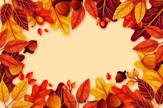 Flat Autumn Background with Leaves – Free Download