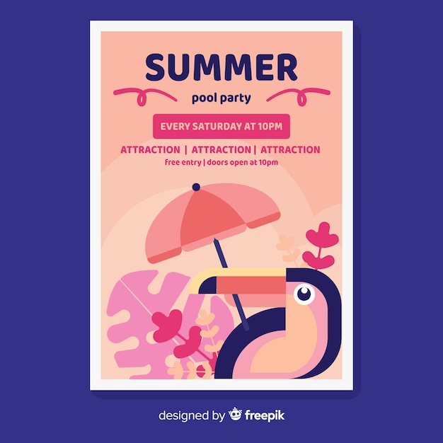 Flat Summer Party Poster Template – Free Download