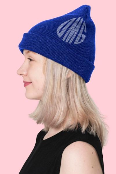 Blue Beanie Mockup PSD Featuring OMG Graphic – Free Download