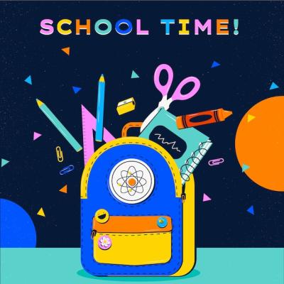 Back to School Party Illustration with Bookbag and Supplies – Free to Download