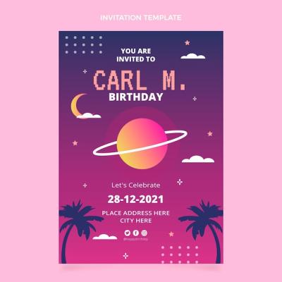 Gradient Retro Vaporwave Birthday Invitation – Free Download