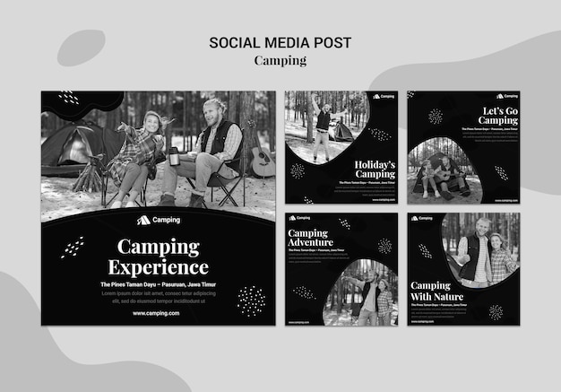 Monochrome Camping Couple Posts Collection – Free Download