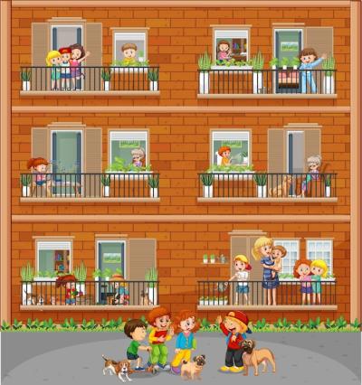 Cartoon Character Neighbors by Apartment Windows – Free Download