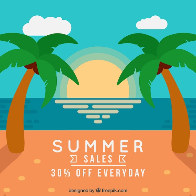 Beach Sales Background Featuring Palm Trees in Flat Design – Free Download