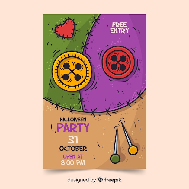 Hand Drawn Halloween Party Poster Template – Free Download