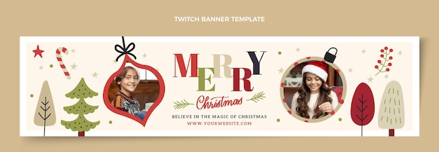 Hand Drawn Flat Christmas Twitch Banner – Free Download