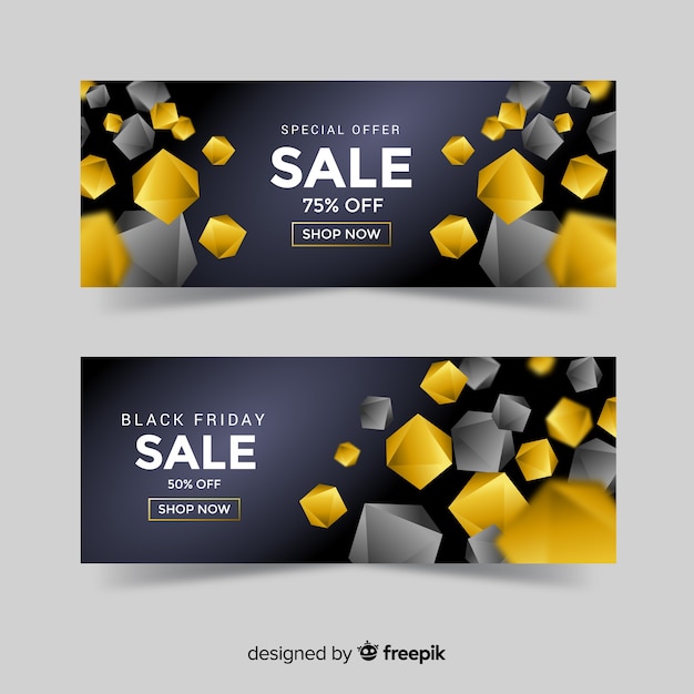 Golden Sales Banner Template with Geometric Shapes – Free Download