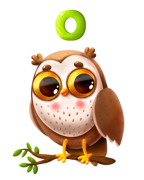 Funny Cartoon Owl with Big Eyes and a Letter of the Alphabet – Free Stock Photo for Download