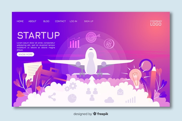 Start-up Landing Page Design Featuring a Landing Plane – Free Download