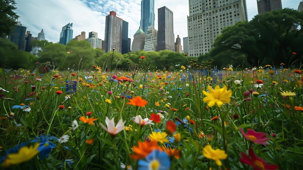 A Field of Flowers Surrounded by Urban Life – Download Free Stock Photo