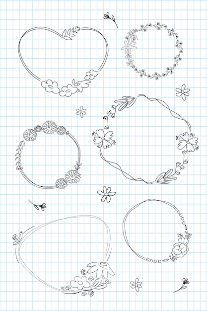 Hand Drawn Flower Wreath Vector Collection – Free Download