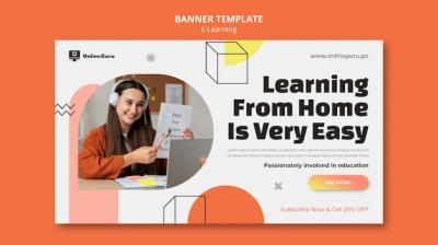 E-learning Horizontal Banner Template with Geometric Shapes – Free Download