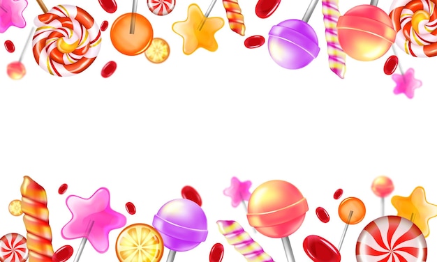 Realistic Sweet Candies Frame with Caramel Cane and Lollipops – Free Download