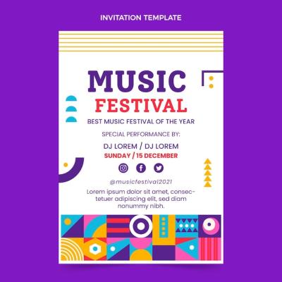 Flat Design Mosaic Music Festival Invitation – Free Download