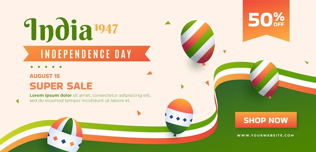 Gradient Horizontal Banner Template for India Independence Day Celebration – Free Download