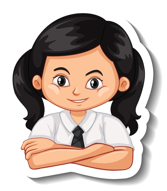 Sticker Template Featuring a Portrait of a Student Girl in School Uniform – Free Download