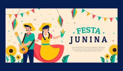 Flat Horizontal Banner Template for Brazilian Festas Juninas Celebrations – Free Download