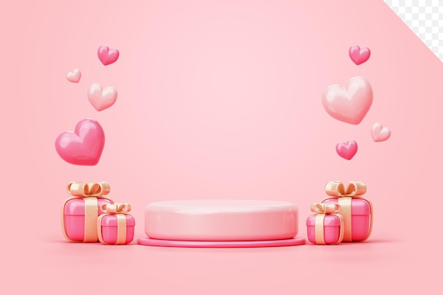 Valentine’s Day Pink Podium with Heart and Gift Box Background for Product Placement – Free Download