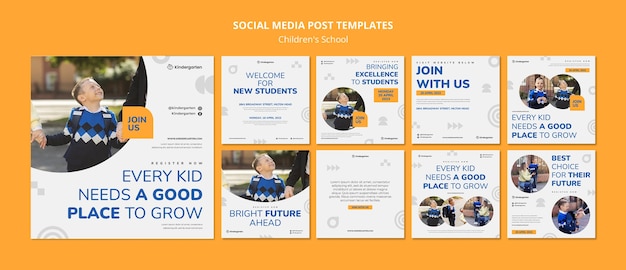 School Education Instagram Post Set for Children – Free Download