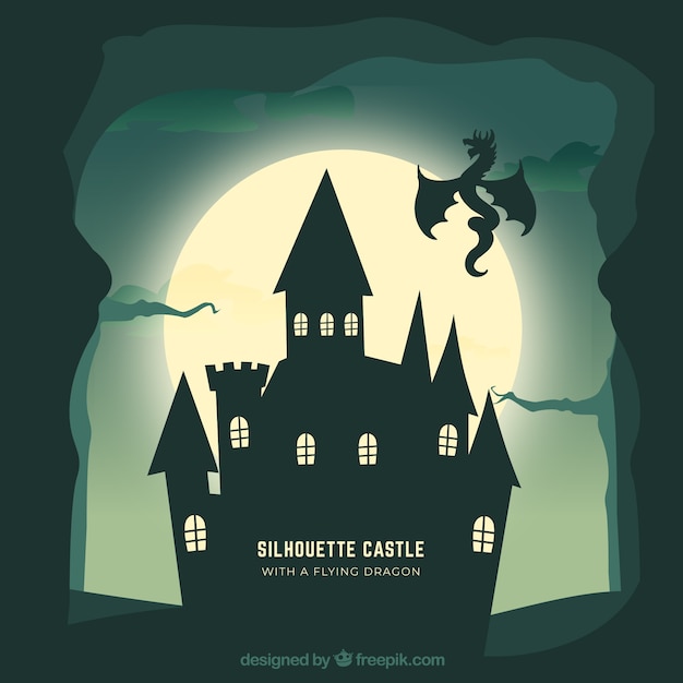 Castle Silhouette Background with Dragon Flying – Free Stock Photo for Download