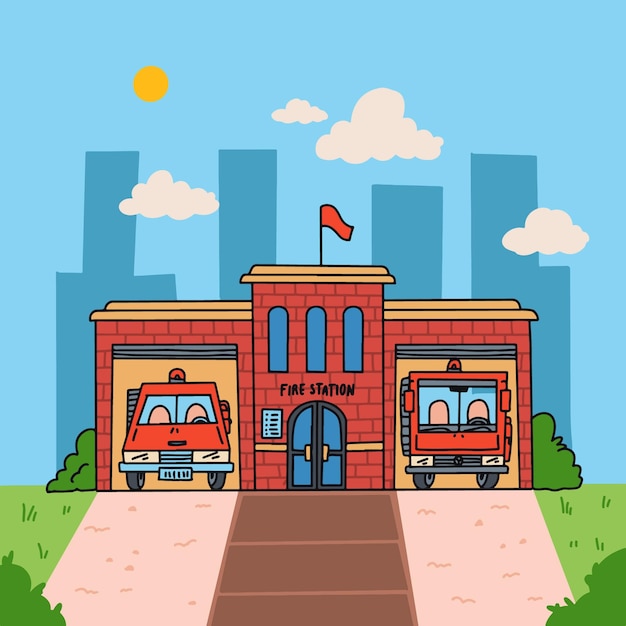 Flat Design Fire Station – Free Stock Photo for Download