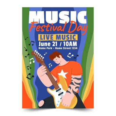 Flat Vertical Flyer Template for World Music Day Celebration – Free Download