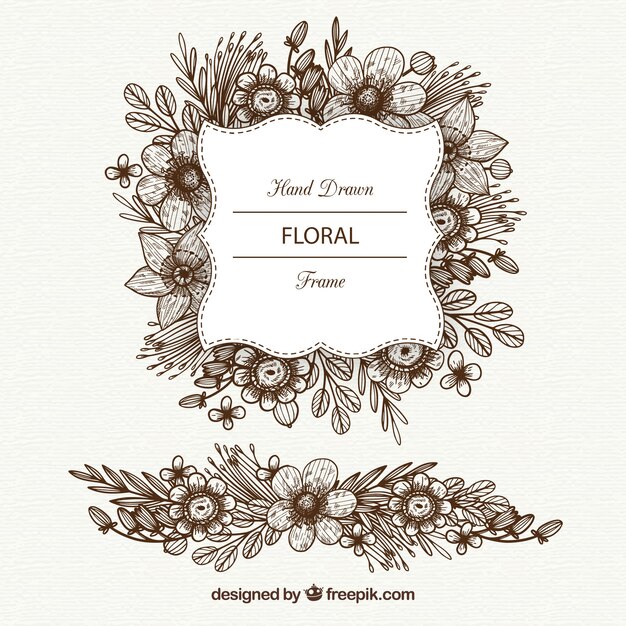 Hand Drawn Floral Frame Vector Template – Free Download