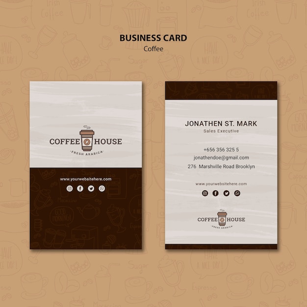 Coffee Shop Business Card Template Featuring Hand-Drawn Elements – Free Download