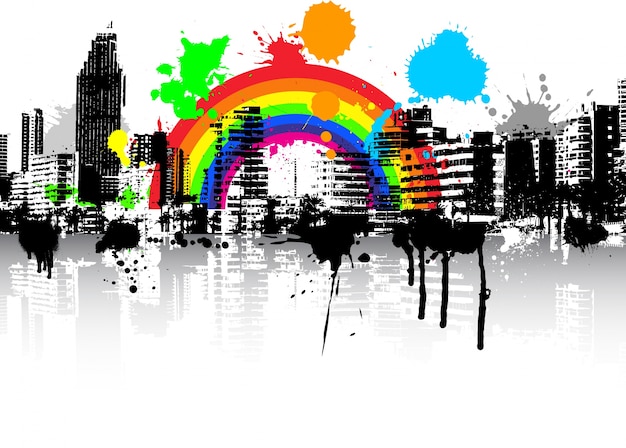 Abstract Urban Grunge Scene Background with Rainbow – Free Download