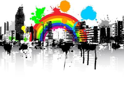 Abstract Urban Grunge Scene Background with Rainbow – Free Download