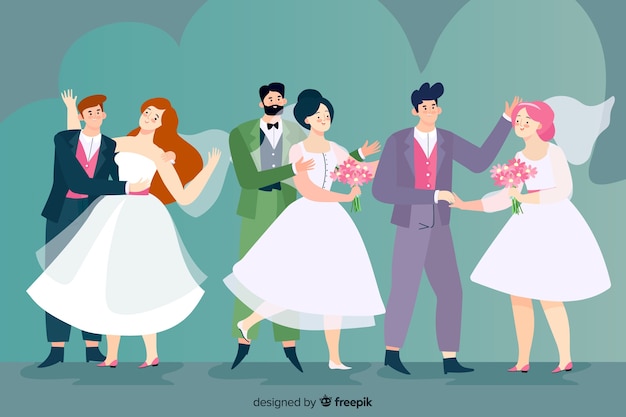 Hand Drawn Wedding Couple Vector Templates – Free Download