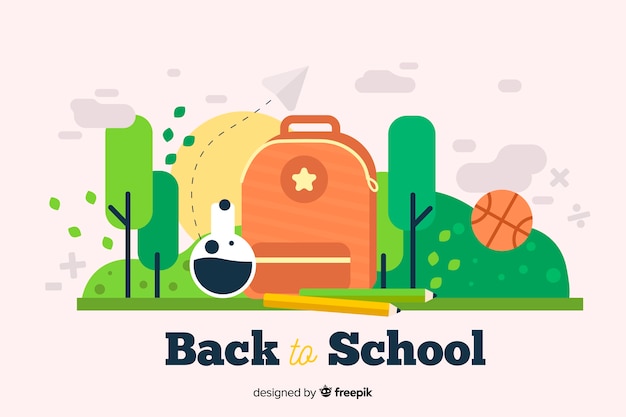 Back to School Flat Design Illustration Featuring Backpack and Trees – Free Download