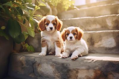 Two Puppies on Stone Steps – Free Stock Photo for Download