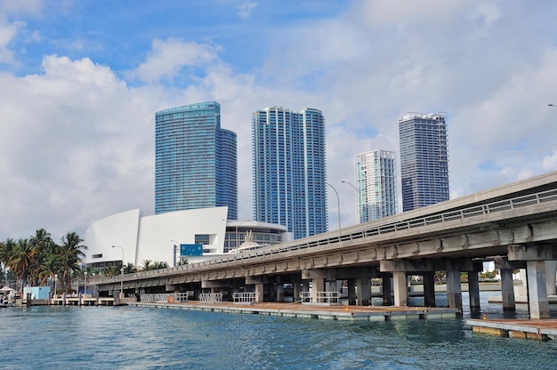 Miami Skyscrapers and Bridge Over the Sea – Free Stock Photo for Download