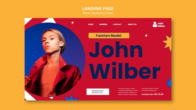 Retro Business Card Landing Page PSD Template – Free Download