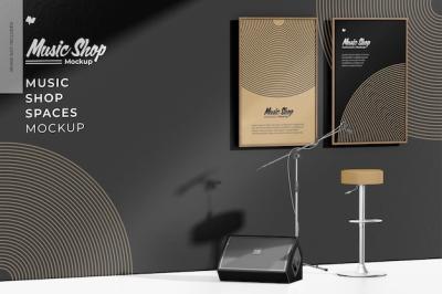 Music Shop Spaces Mockup Front View – Free Download