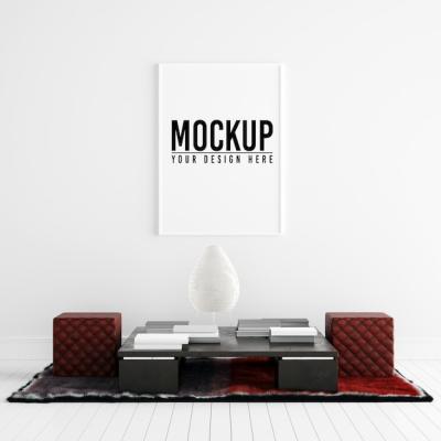 Poster Frame Mockup In White Interior with Decoration – Free to Download