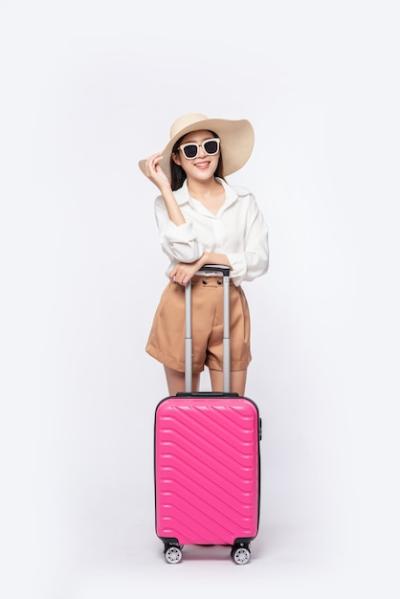 Traveling Woman in Hat and Glasses with Suitcases – Free Download